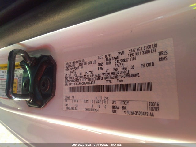 2016 FORD F-150 XL/XLT VIN: 1FTEX1C89GFA07433