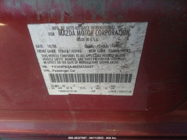 2009 MAZDA MAZDA6 I TOURING VIN: 1YVHP82A495M33057