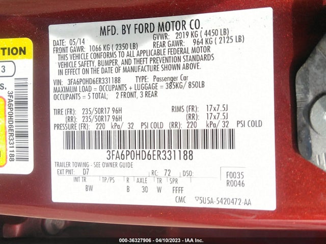 Ford FUSION SE 2014 3FA6P0HD6ER331188 Image 11