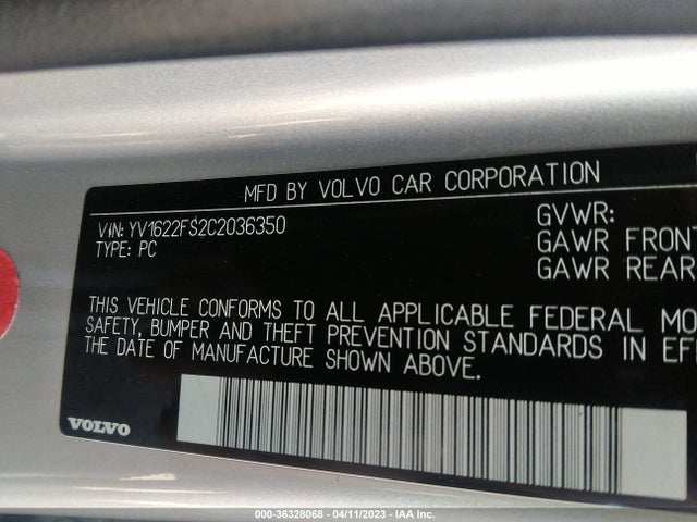 2012 VOLVO S60 T5 VIN: YV1622FS2C2036350
