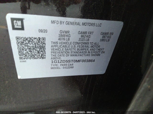 Chevrolet MALIBU LT 2021 1G1ZD5ST0MF003864 Image 9
