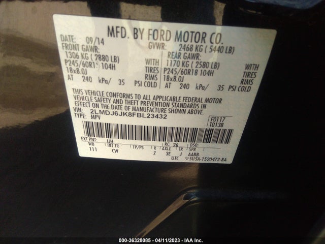 2015 Lincoln MKX, VIN: 2LMDJ6JK8FBL23432