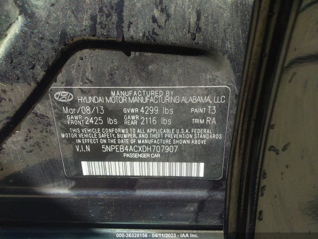 2013 HYUNDAI SONATA GLS PZEV VIN: 5NPEB4ACXDH707907