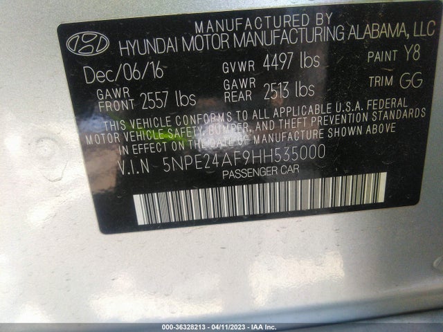 Hyundai Sonata 2.4l 2017 5NPE24AF9HH535000 Image 11