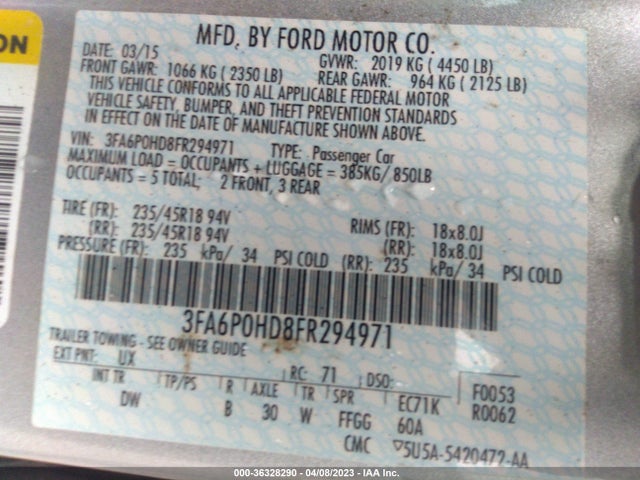 Ford FUSION SE 2015 3FA6P0HD8FR294971 Image 9