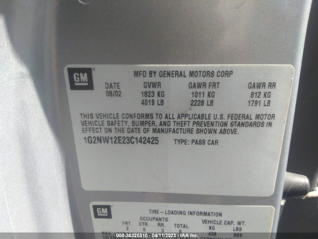 2003 PONTIAC GRAND AM GT VIN: 1G2NW12E23C142425