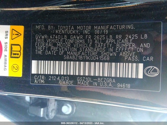 58ABZ1B11KU041568 Lexus ES 350