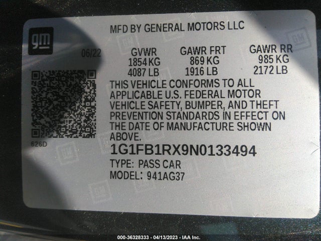 Chevrolet Camaro 1ls 2022 1G1FB1RX9N0133494 Image 9