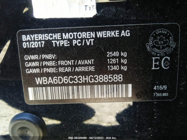 2017 BMW 6 Series, VIN: WBA6D6C33HG388588