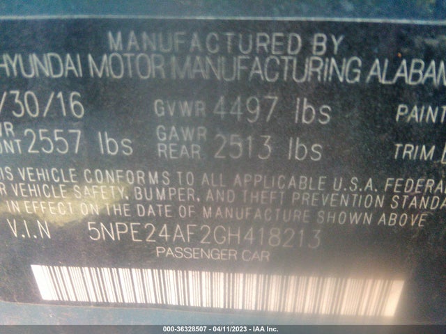 Hyundai Sonata 2.4l 2016 5NPE24AF2GH418213 Image 10