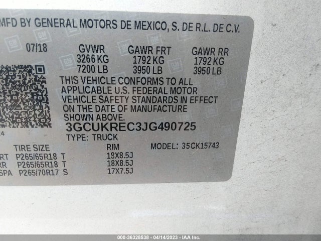 2018 CHEVROLET SILVERADO 1500 LT VIN: 3GCUKREC3JG490725
