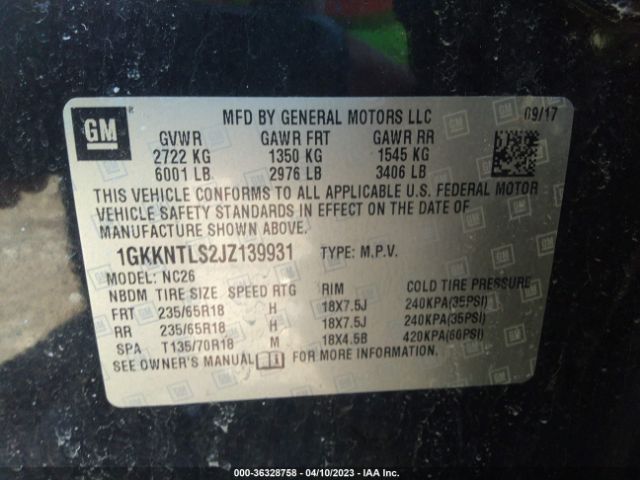 1GKKNTLS2JZ139931 GMC ACADIA SLE