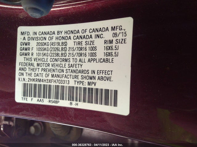 Honda CR-V LX 2015 2HKRM4H3XFH703313 Image 9