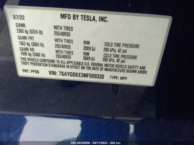 7SAYGDEE3NF509330 Tesla Model Y Long Range