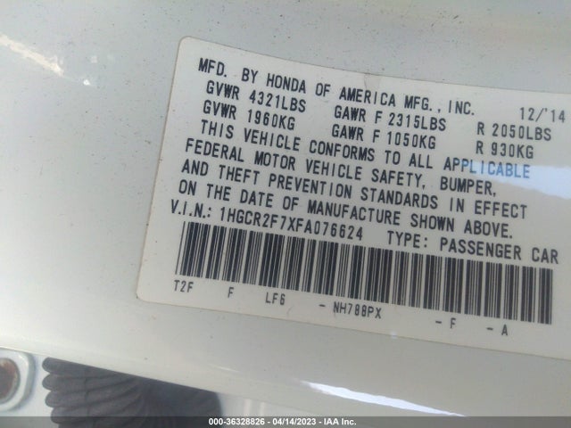 2015 Honda Accord Sedan Ex მანქანა იყიდება აუქციონზე, vin: 1HGCR2F7XFA076624, აუქციონის ნომერი: 36328826