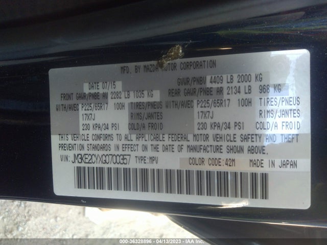 2016 MAZDA CX-5 TOURING VIN: JM3KE2CYXG0700357