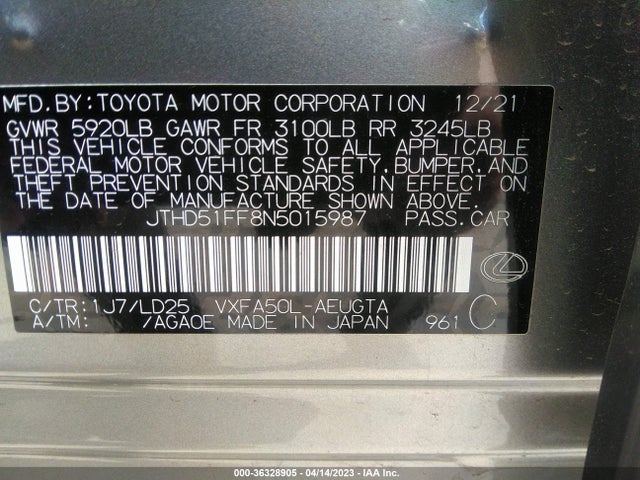 2022 Lexus LS, VIN: JTHD51FF8N5015987