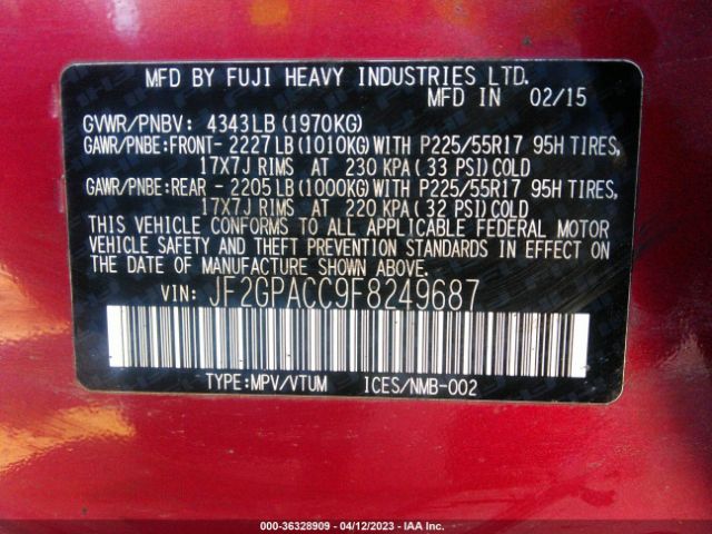 JF2GPACC9F8249687 Subaru Xv Crosstrek Premium