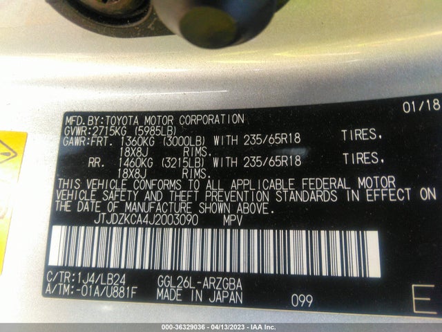 JTJDZKCA4J2003090 Lexus Rx Rx 350l