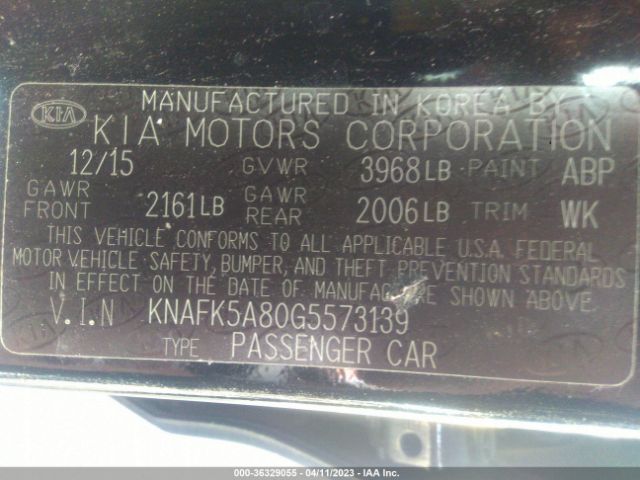 KNAFK5A80G5573139 KIA Forte 5-door Lx