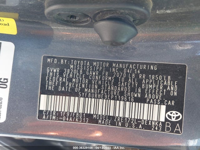 Toyota Corolla L/le/s/s Plus/le Plus 2014 5YFBURHE9EP119616 Image 9