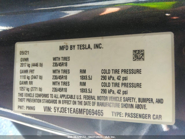 Tesla Model 3 Standard Range Plus 2021 5YJ3E1EA6MF069465 Image 10