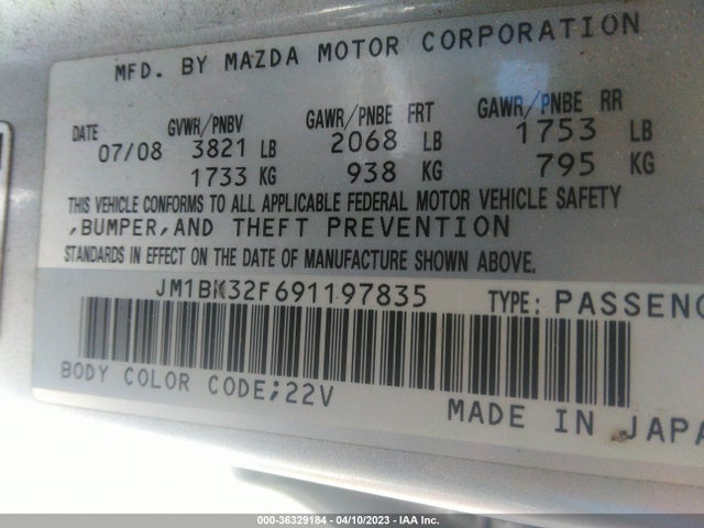 2009 MAZDA MAZDA3 I TOURING VALUE VIN: JM1BK32F691197835