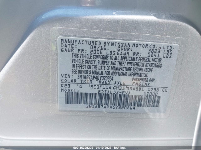 2016 Nissan Sentra, VIN: 3N1AB7AP4GY320864
