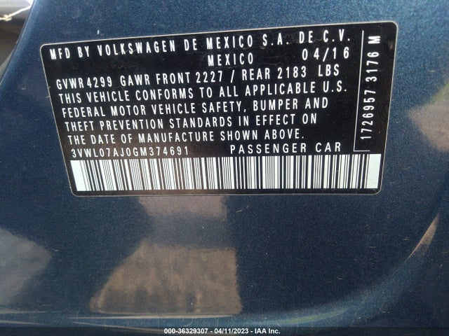 3VWL07AJ0GM374691 Volkswagen Jetta Sedan 1.8t Sel