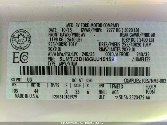 5LMTJ3DH8GUJ15159 Lincoln Mkc Reserve