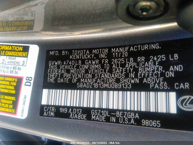 58ADZ1B13MU089133 Lexus Es Es 350