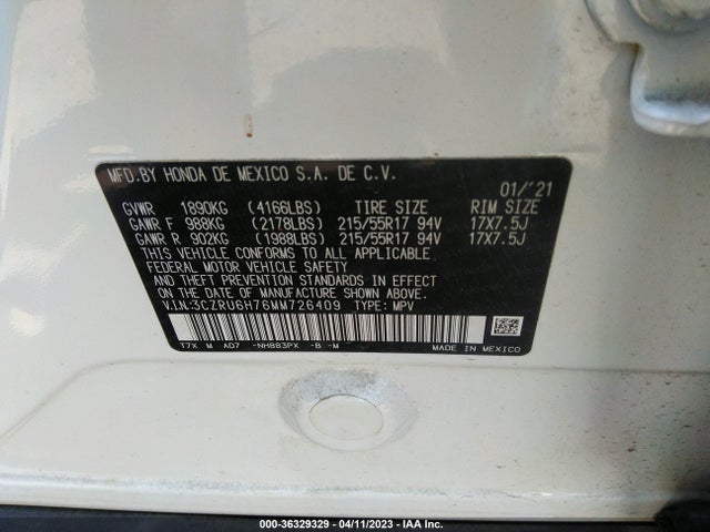 2021 HONDA HR-V EX-L VIN: 3CZRU6H76MM726409