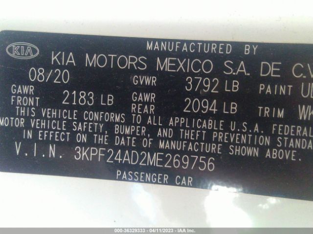 3KPF24AD2ME269756 KIA Forte Lxs