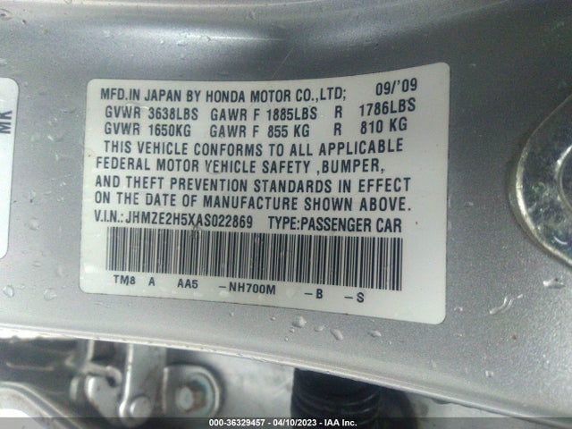 2010 HONDA INSIGHT LX VIN: JHMZE2H5XAS022869