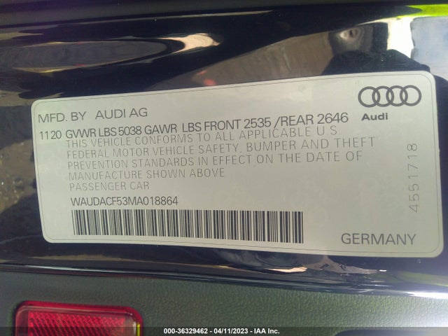 WAUDACF53MA018864 Audi A5 Sportback S Line Premium