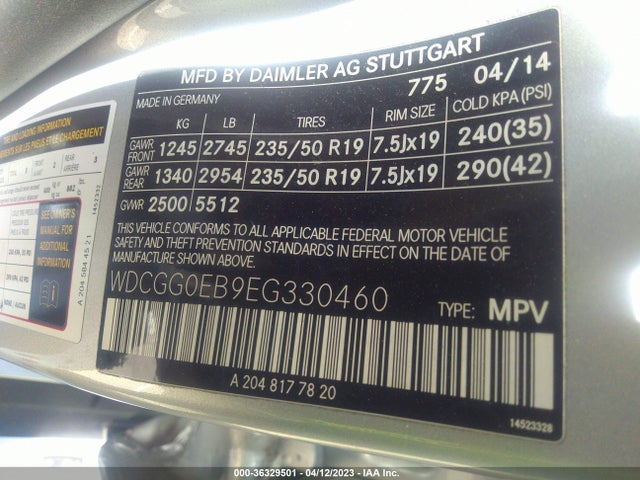 WDCGG0EB9EG330460 Mercedes-Benz Glk-class Glk 250 Bluetec