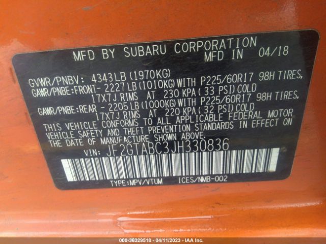 JF2GTABC3JH330836 Subaru Crosstrek Premium