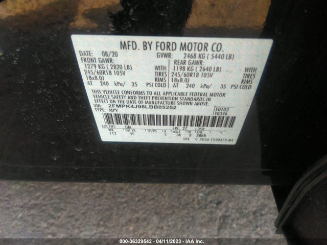 2020 Ford Edge, VIN: 2FMPK4J98LBB05252