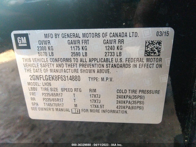 Chevrolet EQUINOX LT 2015 2GNFLGEK8F6314880 Image 10