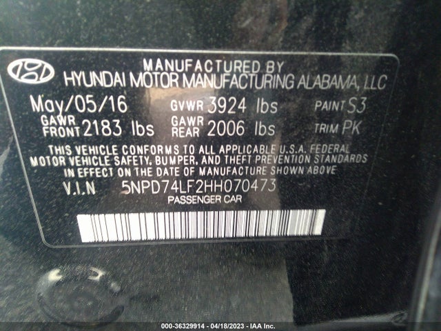 Hyundai ELANTRA SE 2017 5NPD74LF2HH070473 Image 10