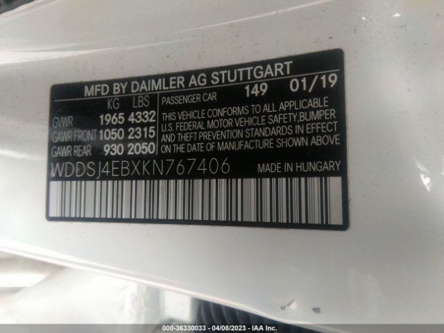 WDDSJ4EBXKN767406 Mercedes-Benz Cla Cla 250