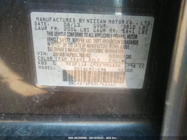 2013 NISSAN SENTRA SR VIN: 3N1AB7AP8DL768162