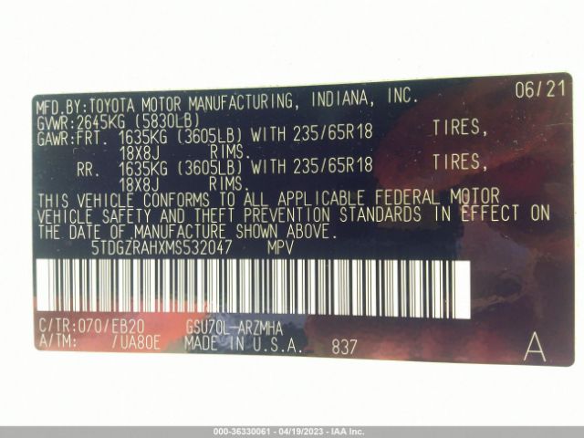 Toyota Highlander Xle 2021 5TDGZRAHXMS532047 Image 10
