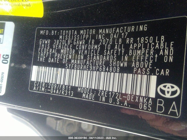 Toyota Corolla L/le/xle/se 2017 5YFBURHE9HP684808 Image 10