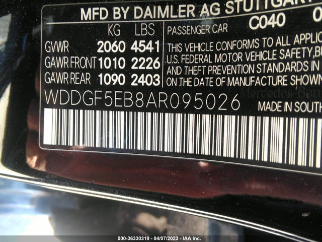 2010 MERCEDES-BENZ C-CLASS C 300 VIN: WDDGF5EB8AR095026