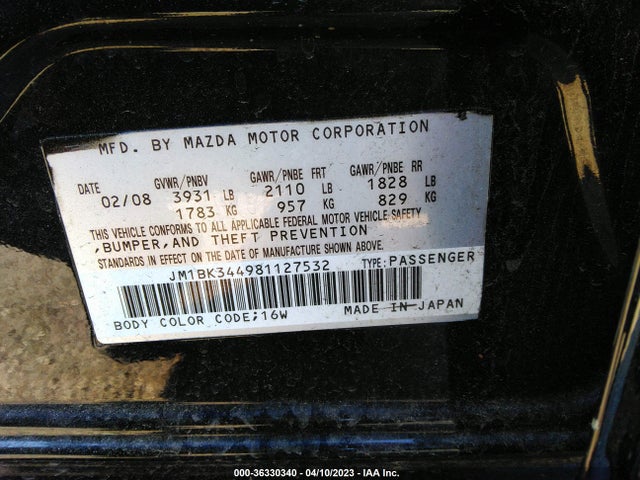 Продаж на аукціоні авто 2008 Mazda Mazda3 S Sport, vin: JM1BK344981127532, номер лоту: 36330340