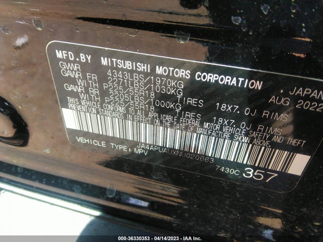 JA4APUAUXNU020663 Mitsubishi Outlander Sport Es/le/s/be