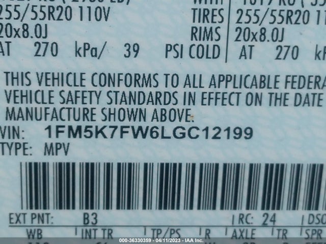 2020 Ford Explorer, VIN: 1FM5K7FW6LGC12199