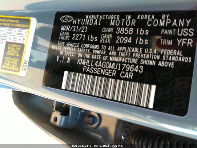2021 HYUNDAI ELANTRA SE VIN: KMHLL4AG0MU179643