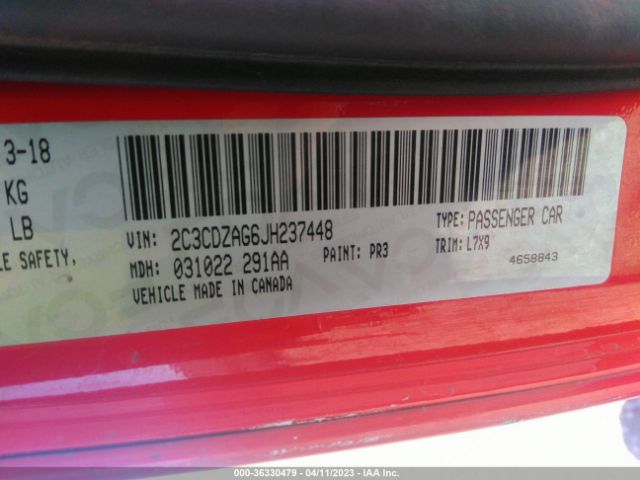 2C3CDZAG6JH237448 Dodge Challenger Sxt